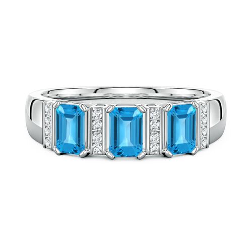 Lee Harris x Angara 1.15 CTW Swiss Blue Topaz and Diamond Modern Art Deco Inspired Semi Eternity Ring in Platinum