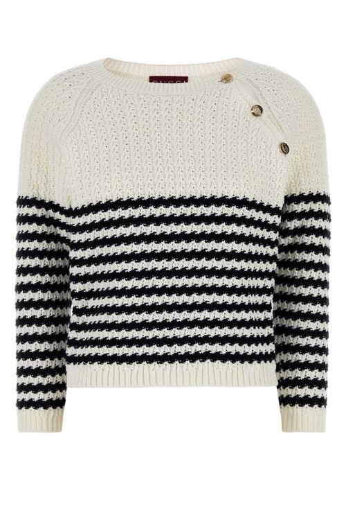 Striped Cotton Knit Sweater — White