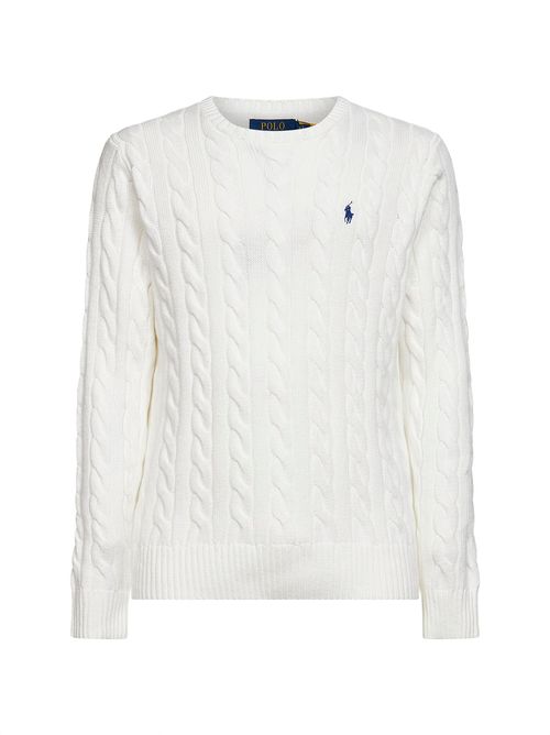 Cable Knit Cotton Sweater — White