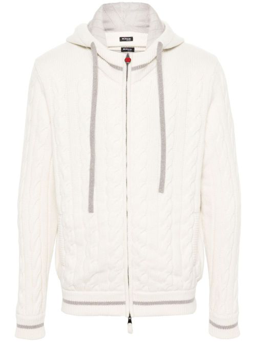 Cable-knit cashmere hooded jacket - Neutrals