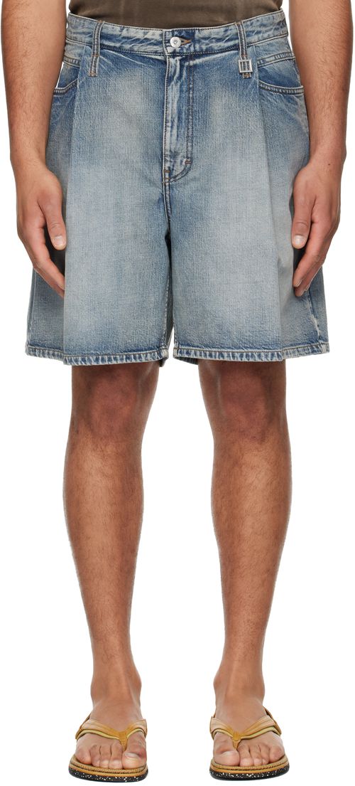 Blue One Tuck Denim Shorts