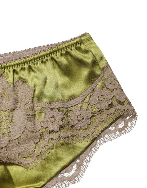 Silk Satin Floral Lace Brief — Green
