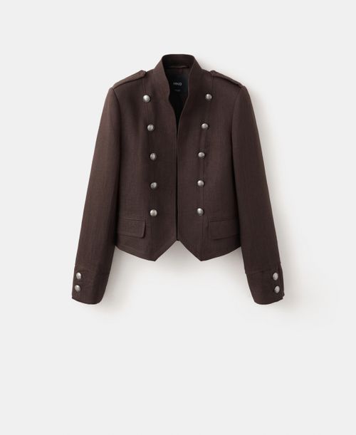 Women's Buttons Linen Jacket - Chocolate