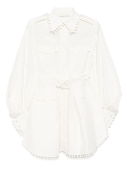 Ivory White Mini Dress With Belt Waist
