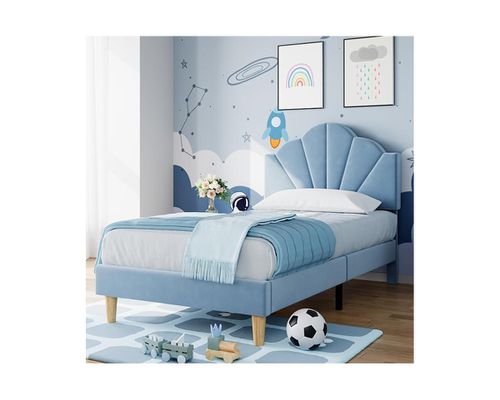 Twin Bed Frames Boys, Twin Velvet Upholstered Bed Frame with Adjustable Headboard, Strong Wood Slat Support, No Box Spring Needed, Noise-Free -