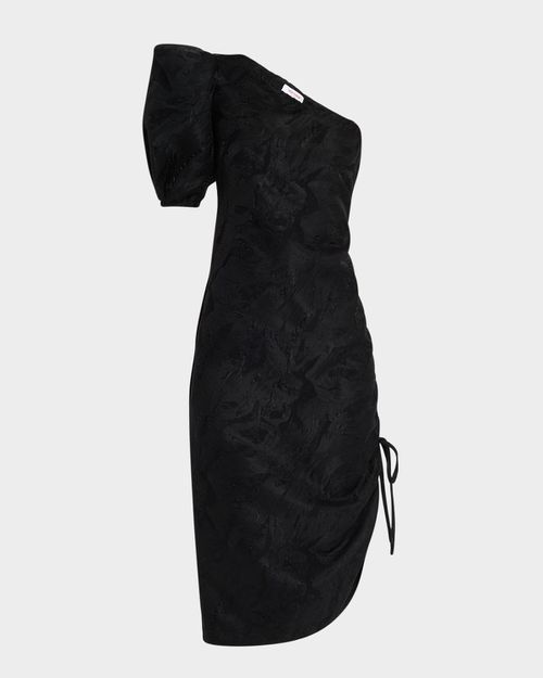knee length dresses for ladies Navy One Shoulder Puff Sleeve Textured Dress X-Large
