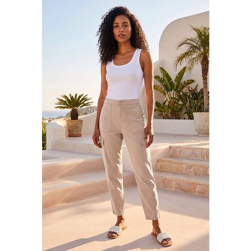 Roman Womens Casual Elastic Waist Cargo Stretch Trousers - Beige