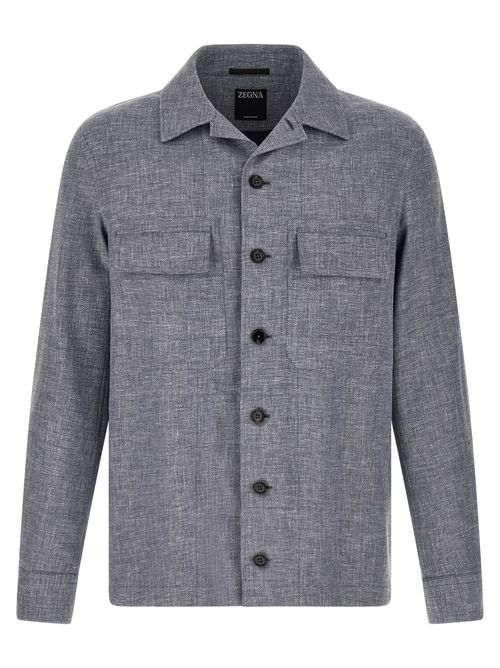 Linen-Wool-Silk Blend Overshirt — Gray
