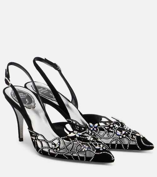Embellished suede slingback pumps