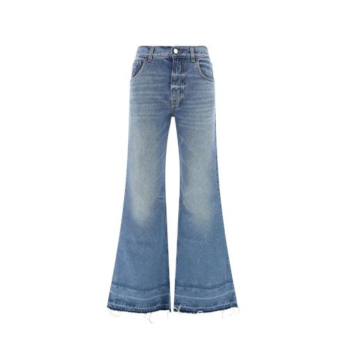 High-Waist Fringe-Trim Jeans — Blue