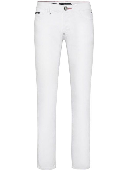 Tiger-appliqué straight-leg jeans - White