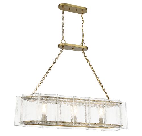 Warm Brass Three Light Linear Chandelier from the Genry Collection