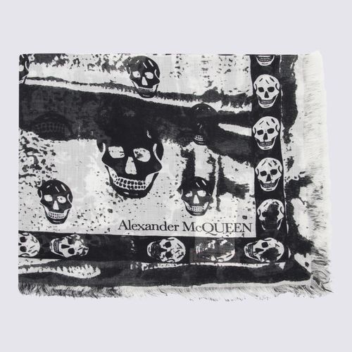 White And Black Silk Blend Scarf