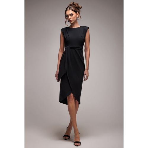 Goddiva Sleeveless Asymmetric Wrap Midi Dress - Black