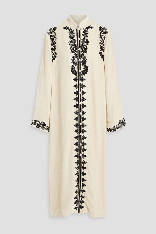 Saloni - Amari embroidered velvet robe - White - UK 12