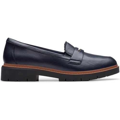 Clarks Women's Westlynn Glow Navy Leather Loafers, Slip Ons in Blue | : 4.5/Standard Fit