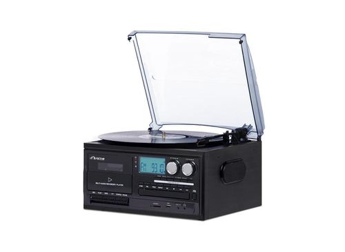 Cosmopolitan 8-in-1 Bluetooth Turntable Music Center with Cd and Cassette Player and Radio - Black