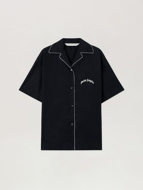 Curved Logo Bowling Shirt Woman  Black Off White