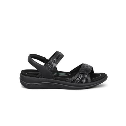 Orthofeet Women's Orthopedic Paloma Adjustable Leather Sandal, Black Metallic