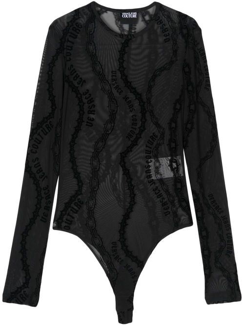 Chain Couture-print tulle bodysuit - Black
