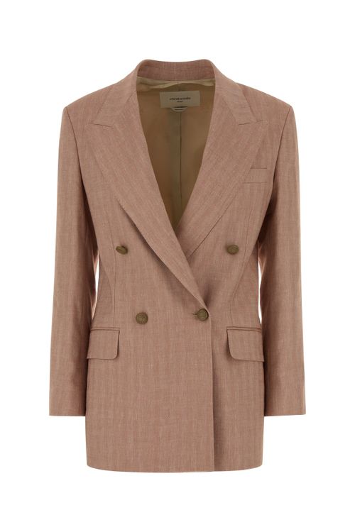 Double-Breasted Linen Blend Blazer — Beige