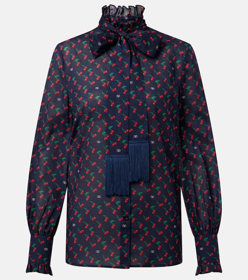 Cherryfic bow-detail cotton muslin shirt