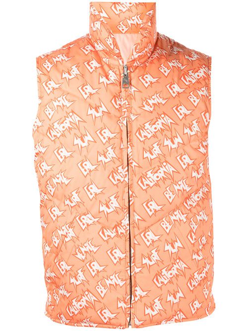 Reversible logo-print padded gilet - Orange