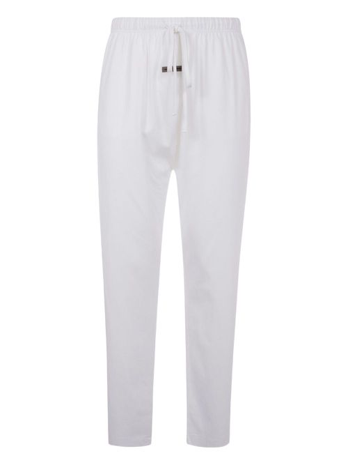 Elasticated-waist tapered trousers - White