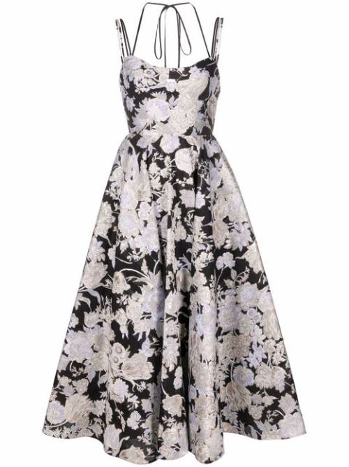 Rea floral-jacquard flared dress