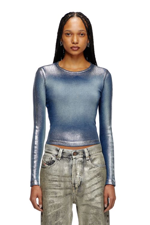 Faded metallic long-sleeve T-shirt - T-Shirts - Woman - Blue