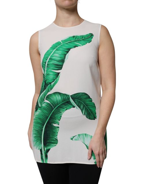 Banana Leaf Print Tank Top — White