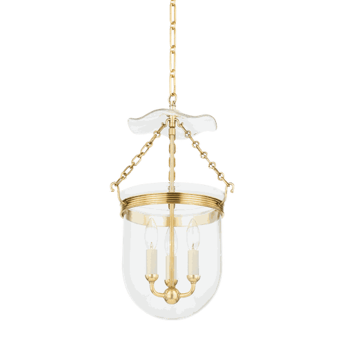 Aged Brass Three Light Lantern from the Rousham Collection