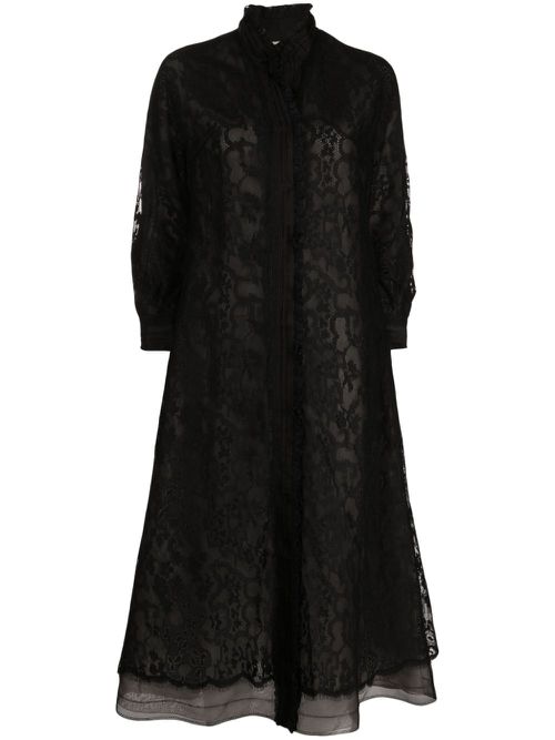 Lace pleated single-breasted coat - Black