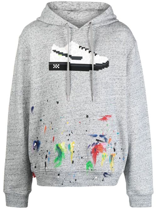 Graphic-print paint-splattered hoodie - Grey
