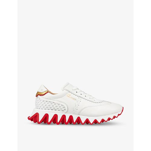 Mens Version White Loubishark Leather and Mesh Trainers