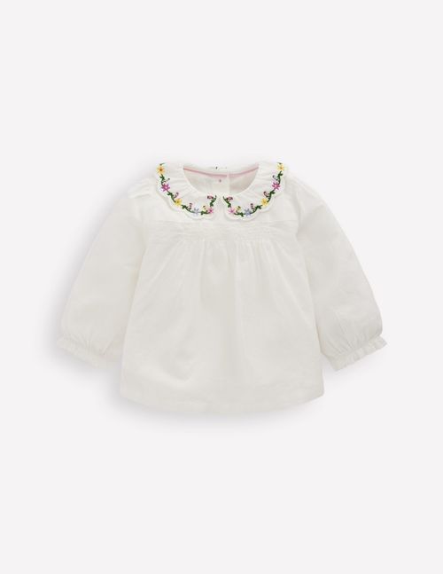 Baby Embroidered Collar Woven Top in White | Size 0-3 Months