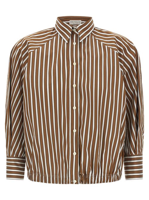 Striped Cotton Poplin Shirt — Brown