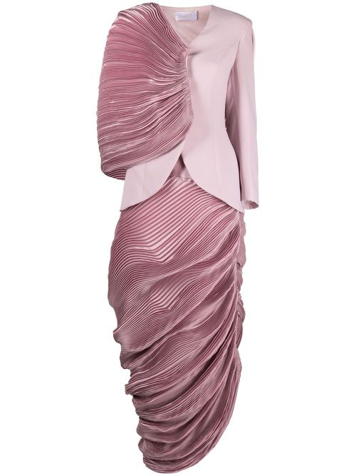Asymmetric blazer-top long dress - Pink