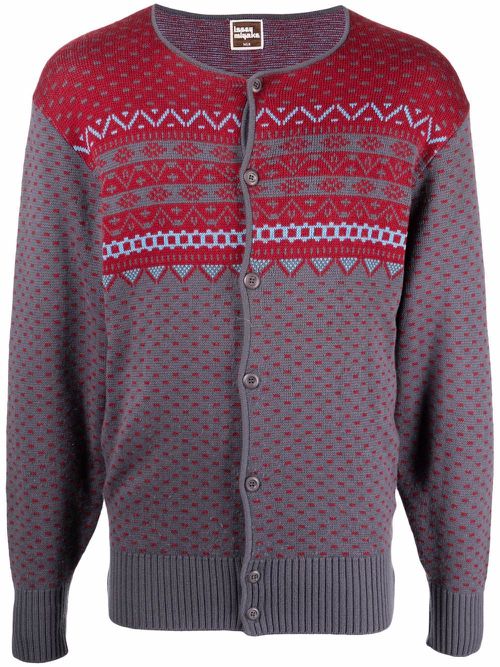 1970s intarsia-knit round-neck cardigan - Blue