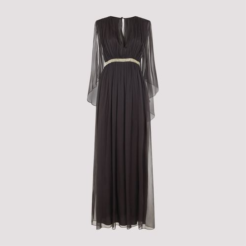 Fitted Long Gown with Contrasting Embroidered Details