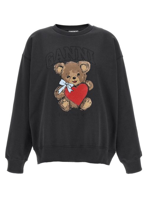 Bear-Print Crewneck Sweatshirt — Black