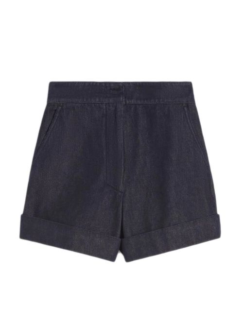 Cotton High-Waisted Shorts with Slightly Flared Lines and Turned-Up Hem