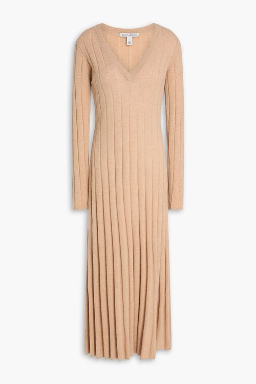 Ribbed cashmere midi dress - Neutral - S