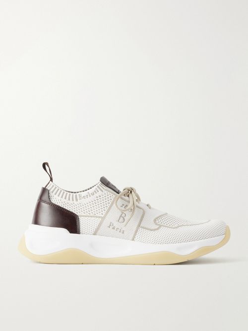 Shadow Leather-Trimmed Stretch-Knit Sneakers