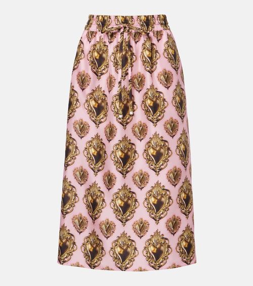 Printed silk midi skirt
