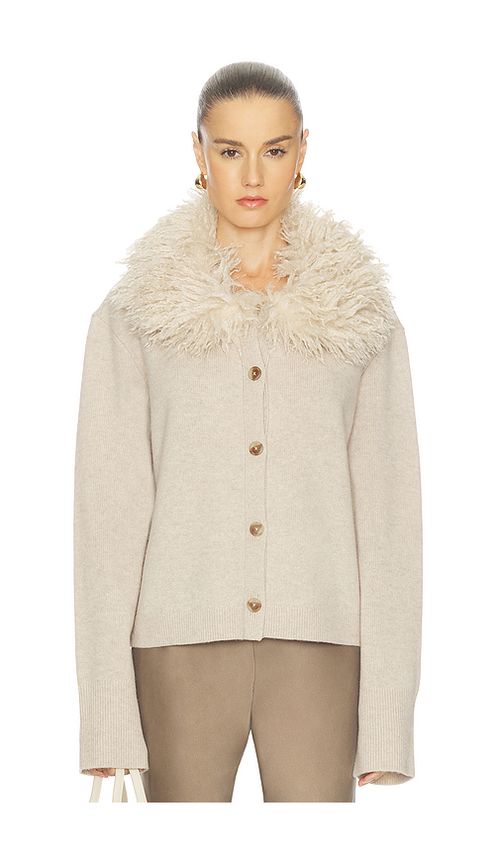 L'Academie Allegria Faux Fur Cardigan in Beige. S. Also in