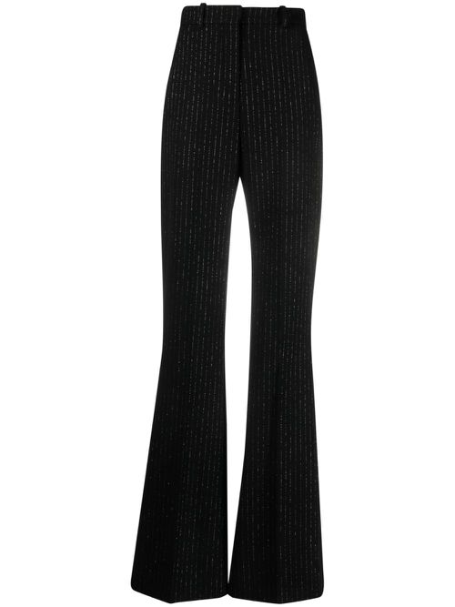 Striped wool-blend flared trousers - Black