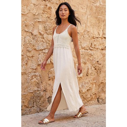 Roman Womens Petite Crochet Bodice Cotton Maxi Dress - Crea