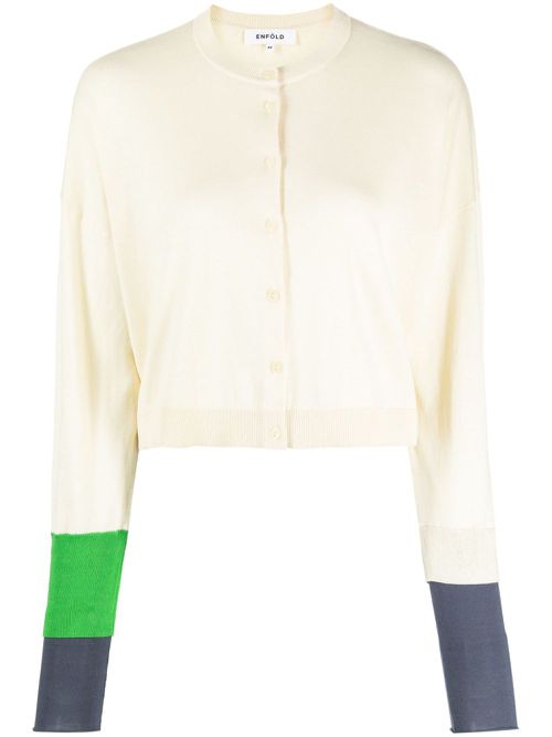 Colour-block fine-knit cardigan - Neutrals
