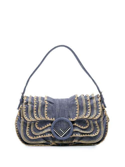 Fendi Pre-Owned 2010-2024 Embroidered Denim Ruffled F is Fendi Kan I Baguette handbag - Blue